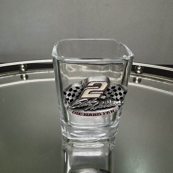 Rusty Wallace #2 Die Hard Fan Shot Glass Square Heavy Glass Metal Emblem NASCAR - Picture 1 of 3
